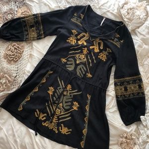 Free People Black Embroidered Peasant Dress
